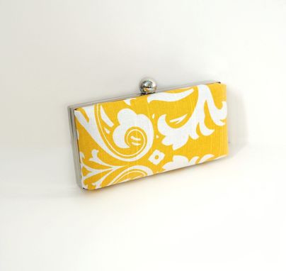 Custom Made Yellow Cotton Damask Clamshell Clutch Purse