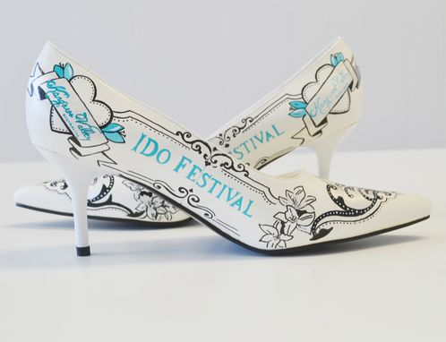 Custom Made Hand Painted Wedding Shoes - Bridal Shoes - Hand Painted Heels- Bridal Couple