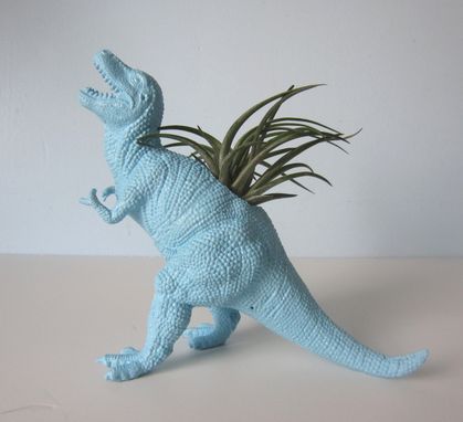 Custom Made Upcycled Dinosaur Planter - Blue Tyrannosaurus Rex With Air Plant