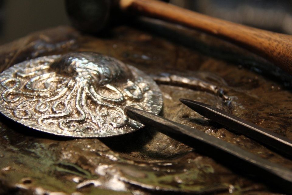 Handmade Antique Silver Octopus Belt Buckle 