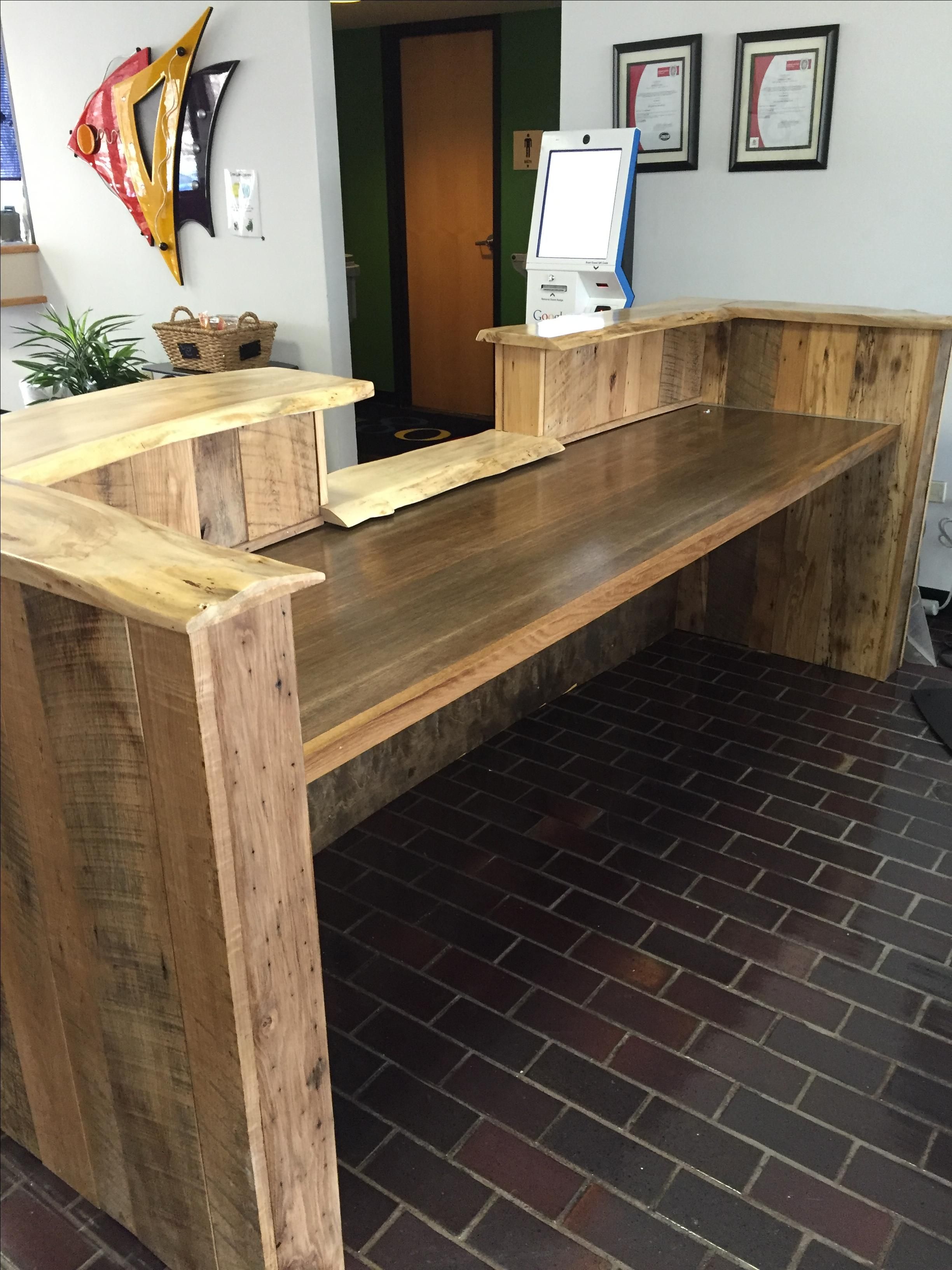 Custom Made Rustic Reclaimed Wood And Live Edge Reception Desk by re