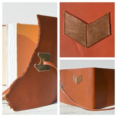 Custom Made Red Leather Bound Handmade Journal Copper Chevron Poetry Travel Diary Silkscreen Art Book (186)
