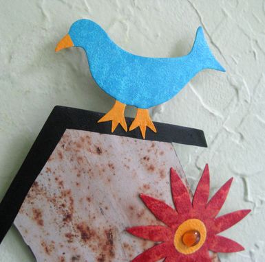 Custom Made Art Sculpture Garden Art Birdhouse Recycled Metal Wall Or Stake