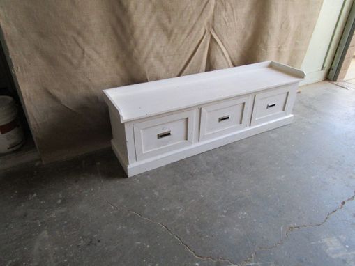 Custom Made Bench With Drawers Made From Reclaimed Wood In The Usa