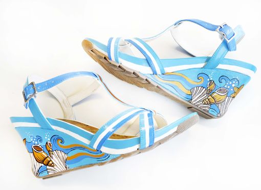 Custom Made Summer Wedding Shoes/Hand Painted Shoes / Hand Painted Wedge Shoes/ Summer Shoes/ Blue Wedges