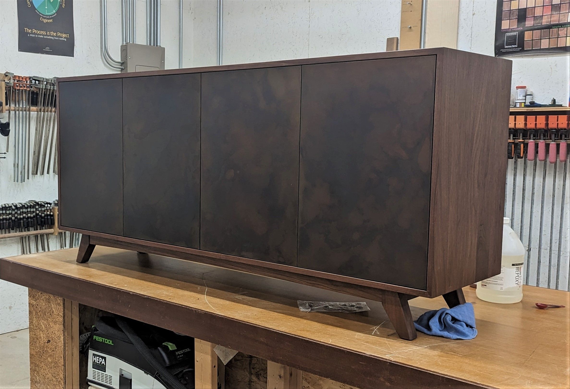 Hand Crafted Walnut Sideboard With Patinad Steel Doors By Glessboards