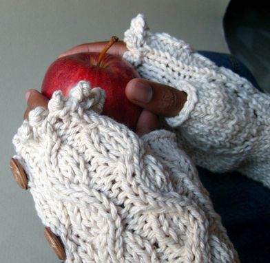 Custom Made Elegant Cabled Button Down Mitts - Cool Cotton / Fingerless Gloves / Longer Length