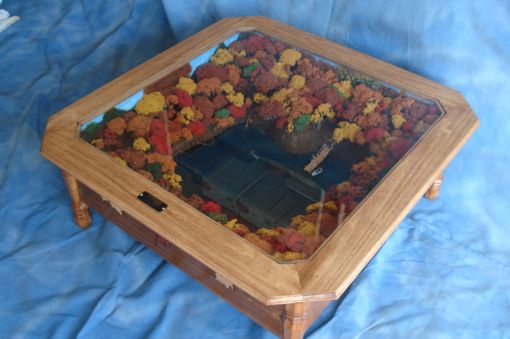 Custom Made "Lake House" New England Fall Themed Coffee Table With 12v Battery Powered Light.