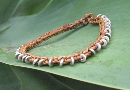 Custom Made Bracelet / Anklet / Men's Bracelet:  Braided Brown Leather Cord With Silver  Beads