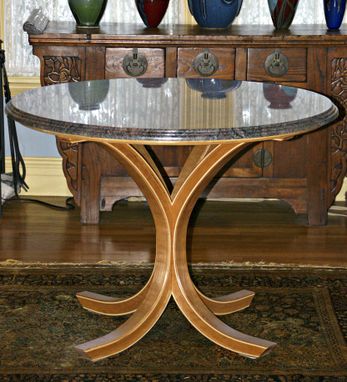 Custom Made Curly Cherry Bent Leg And Granite Circular Table