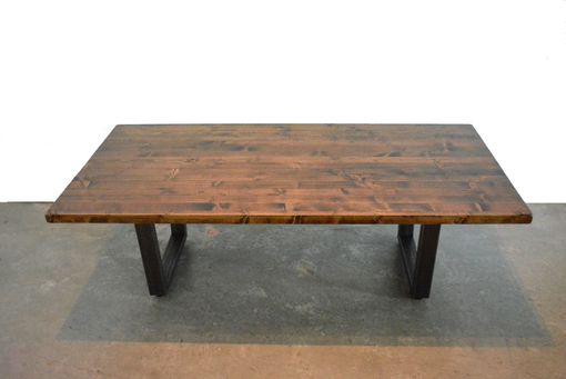 Custom Made Industrial Wood Coffee Table With Raw Steel Base