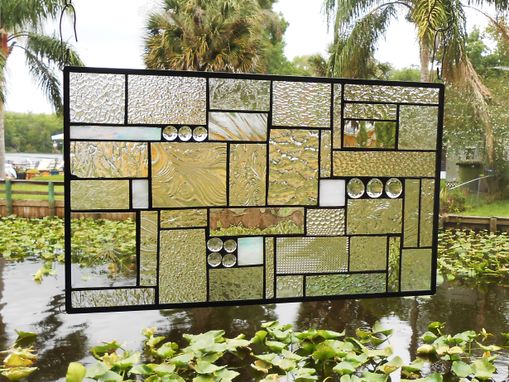 Custom Made Patchwork Quilt Stained Glass Window Panel Crazy Quilt In Crystal Clear