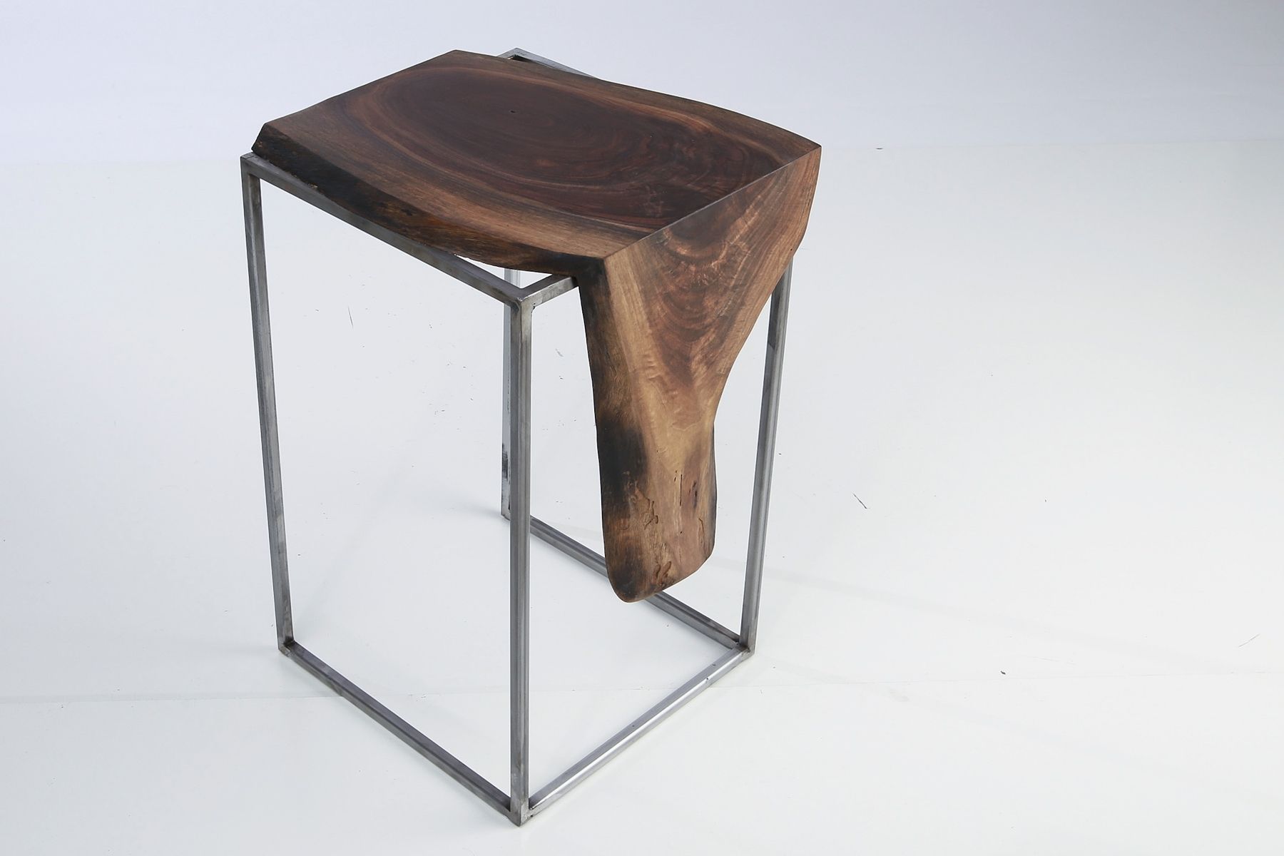 Hand Crafted Side Table Solid Black Walnut Top With Metal Base by