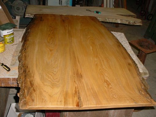 Custom Made Sinker Cypress Table With Adjustable Heigth Pedestal Live Edges