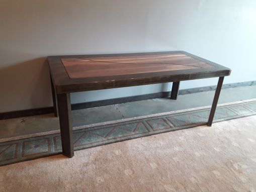 Custom Made Industrial Metal Table With Solid Walnut Top