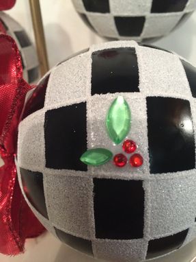 Custom Made Christmas Tree Ornament // Whimsical Painted Ornament Checks // Black And White Ornament