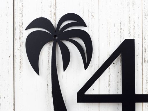 Custom Made Metal House Number Sign, Palm Trees - Matte Black Shown