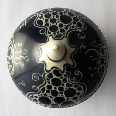 Custom Made Handmade Stoneware Covered Jar With Bubbles And Swirls