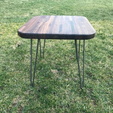 Custom Made Walnut End Table With Hairpin Legs - Reclaimed - Butcher Block