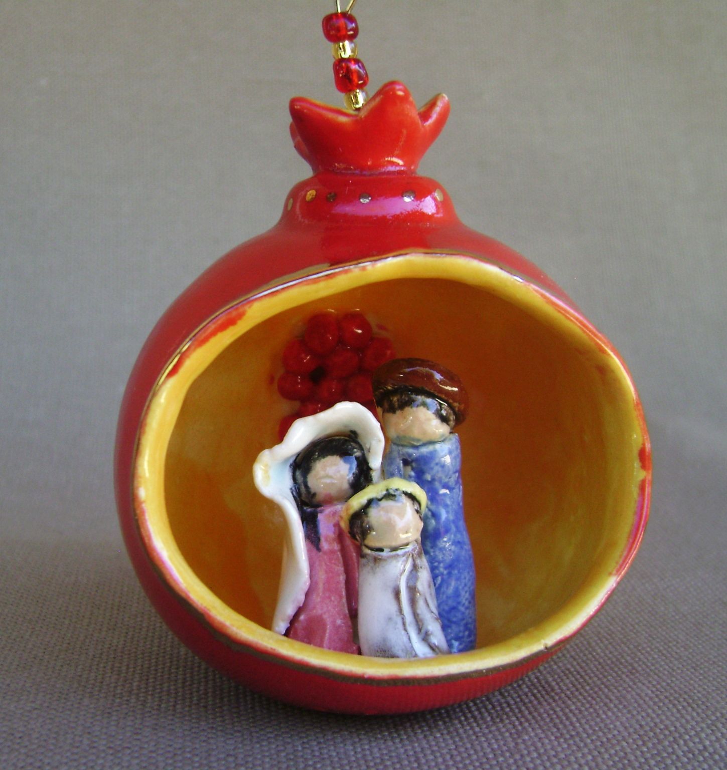 Glazed Ceramic Pomegranate Decoration Orange Handmade Pottery 