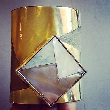 Custom Made Bronze, Leather & Mother-Of-Pearl Cuff Bracelet