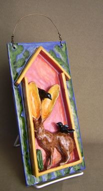 Custom Made Jackalope With Menacing Crows 3-D Tile Wall Decor, Ready To Ship.