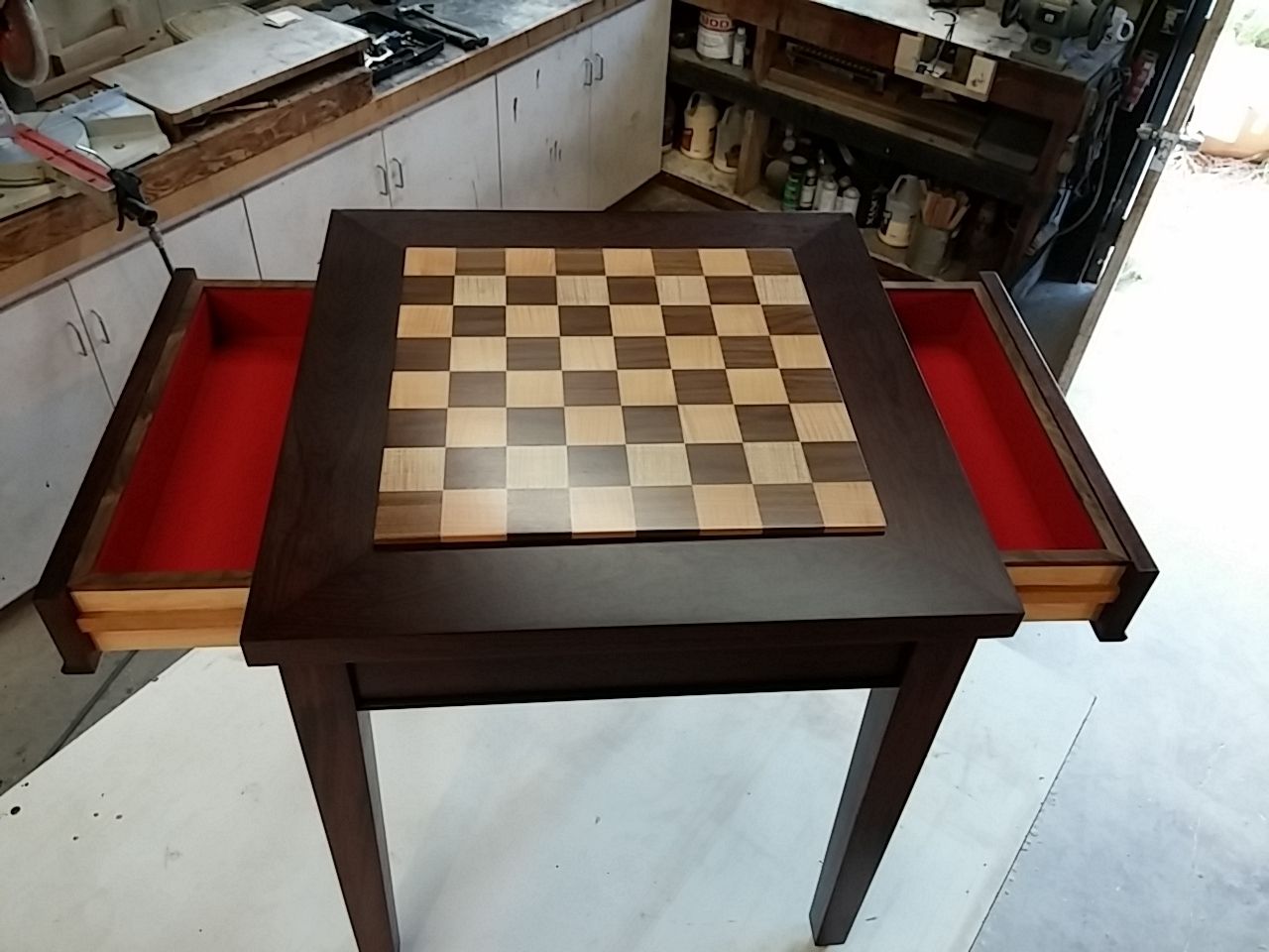 Hand Crafted Custom Exotic Wood Chess Table With Drawers by Puddle Town ...