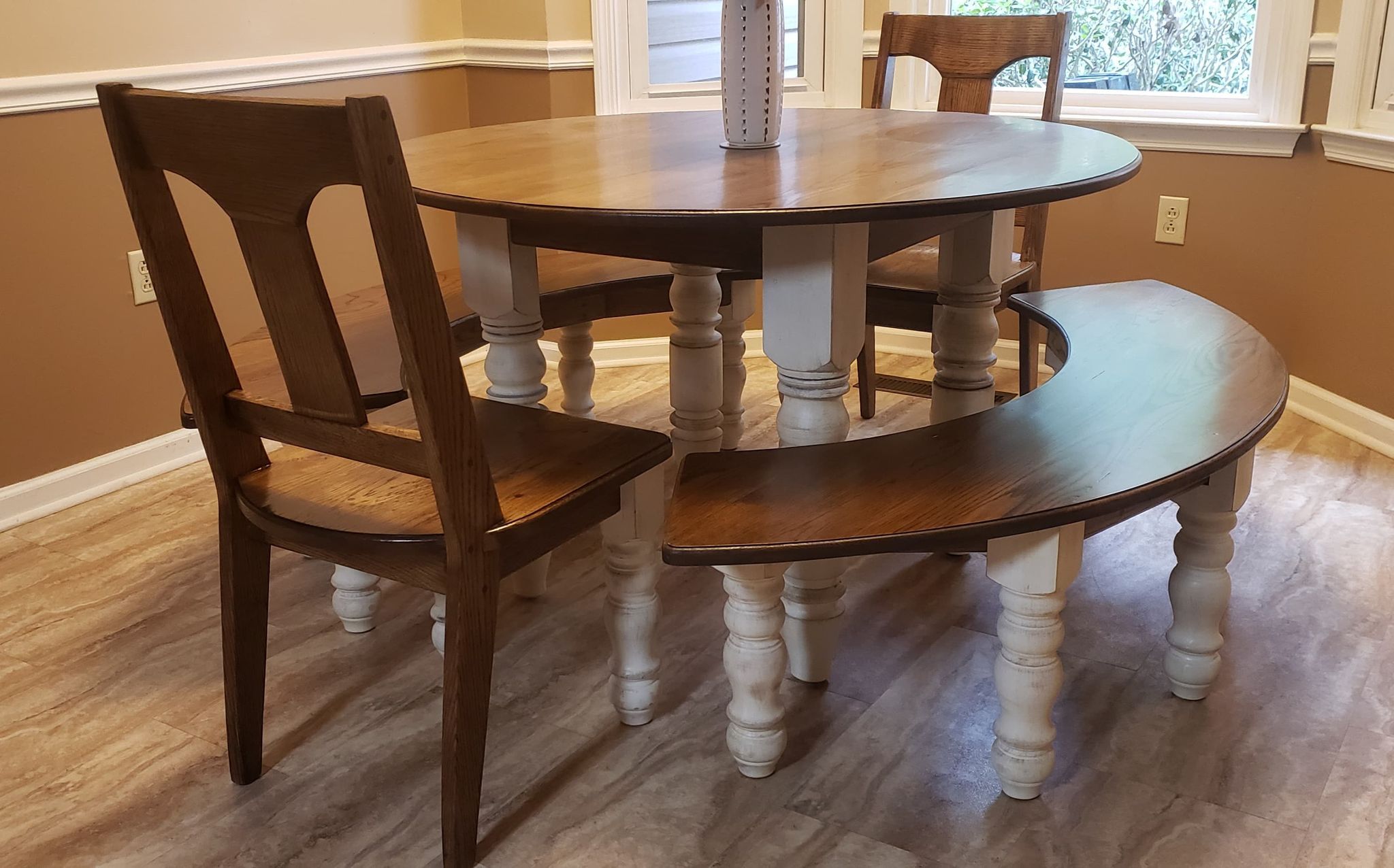 Custom Round Dining Table With Benches by SouthernMidMod