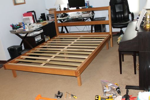 Custom Made White Oak Parsons Style Queen Bed