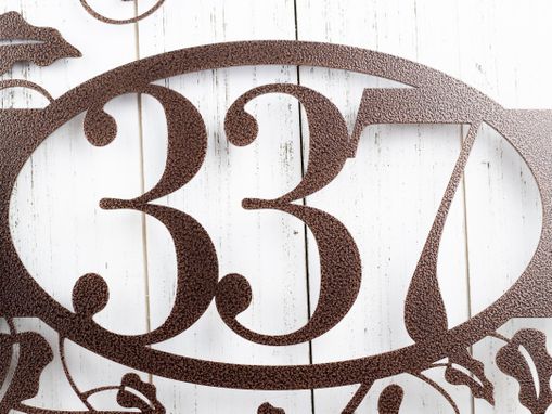 Custom Made Metal House Number Sign, Vines, 3 Digit - Copper Vein Shown