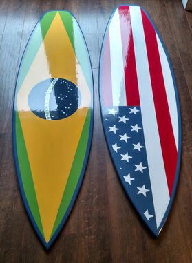 Custom Made Surfboard Wall Art American Flag Or Brazil Flag