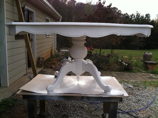 Custom Made Scalloped Dining Table With Drop Acorn Pendant