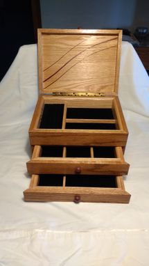 Custom Made Jewelry Box-Red Oak With Purpleheart Accents And Knobs