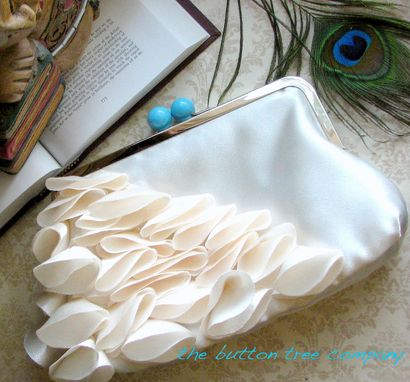 Custom Made Ruffled Bridal And Bridesmaid Clutch Purse With Blue Clasps