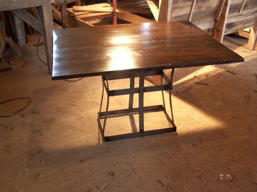 Custom Made Reclaimed Wood Dining Table With Contemporary Metal Base