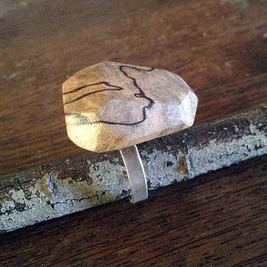 Custom Made Spalted Maple Wearable Sculpture Ring With Sterling Silver Band