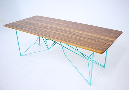 Custom Made The Yoshi, Modern Walnut Coffee Table, Geometric Steel Base, Midcentury Modern