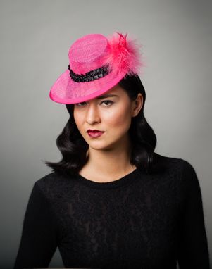 Custom Made Hot Pink Cocktail Hat With Pom Pom