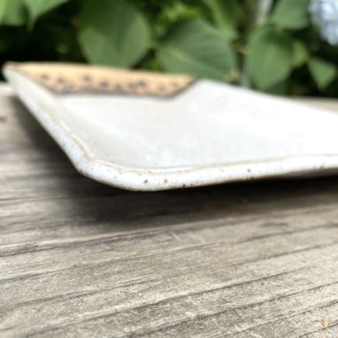 Custom Made Ceramic Serving Platter In Speckled White With Wild Flowers