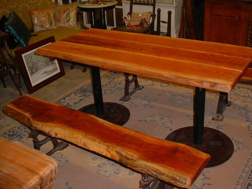 Handmade Cherry Table And 2 Benches, Sap Wood Live Edges W/Bark by