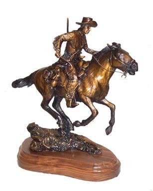 Custom Made Bronze Sculpture, Western Horse And Rider