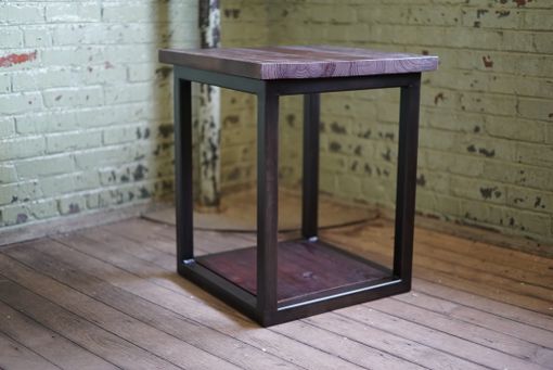 Custom Made Southern Industrial Design Cube End Table With Reclaimed Mill Wood Flooring