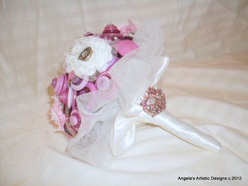Custom Made Bridal Bouquet With Lavender Buttons