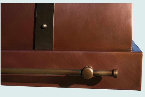 Custom Made Copper Range Hood With Brass Pot Rail & Straps