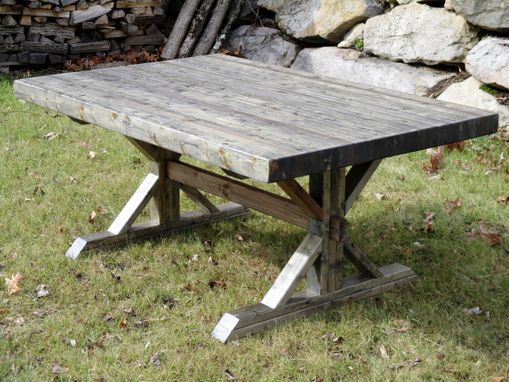 Hand Crafted Rustic Farmhouse Trestle Thick Butcher Block Style Rustic Farmhouse Trestle Thick Butcher Block Style Dining Table