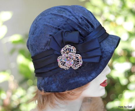 Custom Made Royal Blue Panne Velvet 1920s Cloche Hat