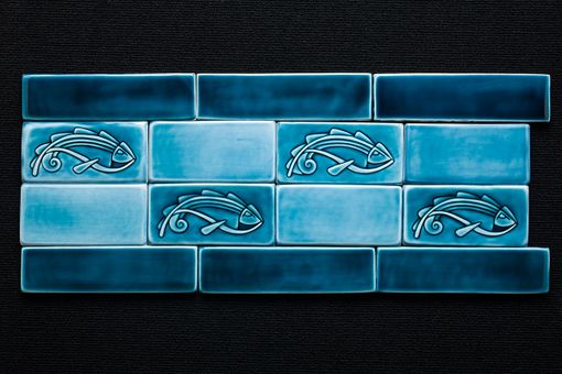 Custom Made Handcarved Porcelain Art Nouveau Fish Tile Border