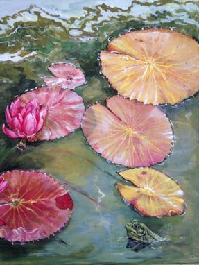 Custom Made Water Lily Pond Painted Bench