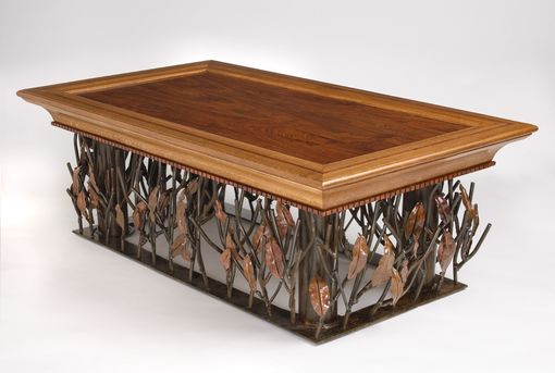 Custom Made Mesquite, Steel And Copper Coffee Table