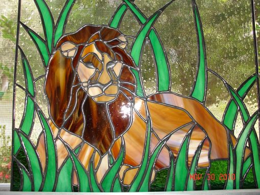 Custom Made King Of The Jungle Stained Glass Resting Lion